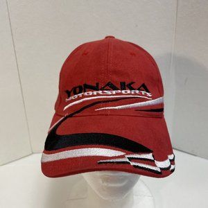 Vintage YONAKA MOTORSPORTS motor sports RACING Stripe StrapBack Hat Cap Red Flaw